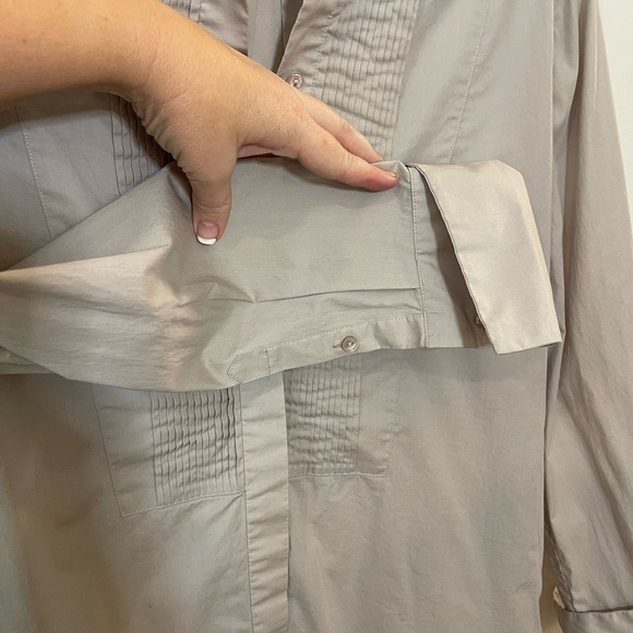 Vince ceramic knife pleat tunic button down beige quiet luxury office career L - Picture 7 of 11